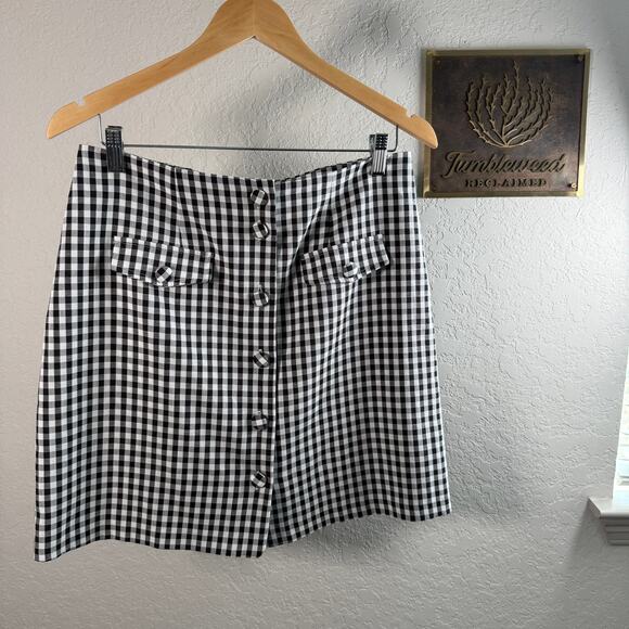Women's Laundry by Shelli Segal Black and White GIngham Mini Skirt Size Medium - Picture 2 of 8